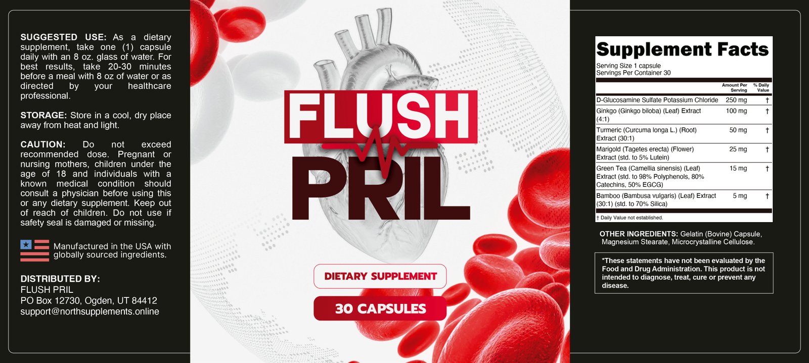 Flush Pril Supplement Facts Label